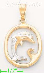 14K Gold Dolphin Charm Pendant - Click Image to Close