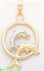 14K Gold Dolphin Charm Pendant - Click Image to Close