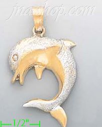 14K Gold Dolphin Charm Pendant - Click Image to Close