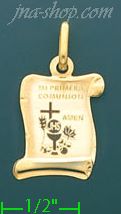 14K Gold Mi Primera Comunion Scroll Italian Picture Charm Pendan - Click Image to Close