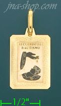 14K Gold Recuerdo de Bautismo Italian Picture Charm Pendant - Click Image to Close