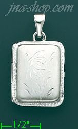 14K White Gold Etched Flower DesignRectangular Italian Locket Ch - Click Image to Close