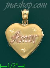 14K Gold Amor Italian Locket Charm Pendant - Click Image to Close