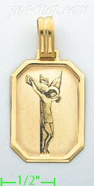 14K Gold Crucifix Italian Picture Charm Pendant - Click Image to Close
