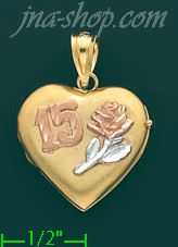 14K Gold 15 Años w/Rose Heart Italian Locket Charm Pendant - Click Image to Close