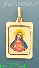 14K Gold Sacred Heart of Jesus Picture Charm Pendant - Click Image to Close