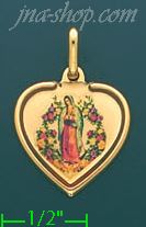 14K Gold Virgin of Guadalupe Heart Picture Charm Pendant - Click Image to Close