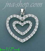 14K Gold Open Heart w/Smaller Dangling Heart CZ Charm Pendant - Click Image to Close