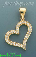 14K Gold Floating Heart CZ Charm Pendant - Click Image to Close