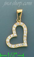 14K Gold Floating Heart CZ Charm Pendant - Click Image to Close