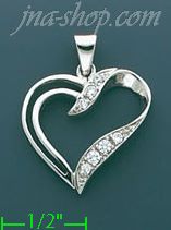 14K Gold Open Heart CZ Charm Pendant - Click Image to Close