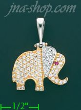 14K Gold Elephant CZ Charm Pendant - Click Image to Close