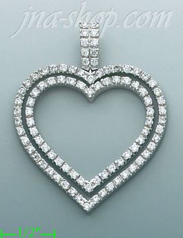 14K Gold Double Open Heart CZ Charm Pendant - Click Image to Close