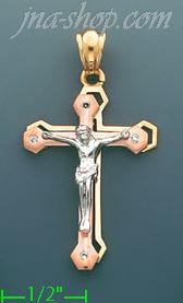 14K Gold Crucifix Fancy CZ Cross Charm Pendant - Click Image to Close