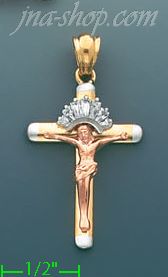 14K Gold Crucifix Fancy CZ Cross Charm Pendant - Click Image to Close