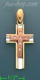 14K Gold Fancy CZ Cross Charm Pendant - Click Image to Close