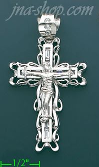 14K Gold Crucifix Fancy CZ Cross Charm Pendant - Click Image to Close