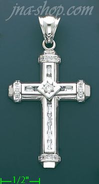 14K Gold Fancy CZ Cross Charm Pendant - Click Image to Close