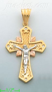 14K Gold Crucifix Fancy CZ Cross Charm Pendant - Click Image to Close