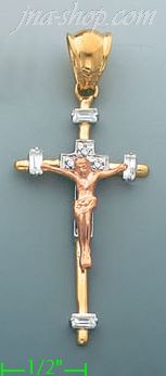 14K Gold Crucifix Fancy CZ Cross Charm Pendant - Click Image to Close