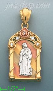 14K Gold Virgin of Guadalupe CZ Charm Pendant - Click Image to Close