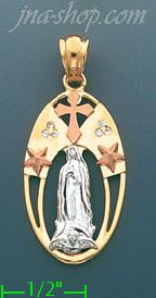 14K Gold Virgin of Guadalupe CZ Charm Pendant - Click Image to Close