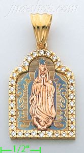 14K Gold Virgin of Guadalupe CZ Charm Pendant - Click Image to Close