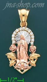 14K Gold Virgin of Guadalupe CZ Charm Pendant - Click Image to Close