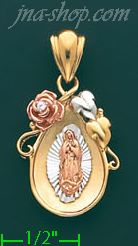 14K Gold Virgin of Guadalupe CZ Charm Pendant - Click Image to Close