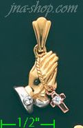 14K Gold Praying Hands w/Rosary CZ Charm Pendant - Click Image to Close