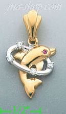 14K Gold Dolphin Jumping Through Hoop CZ Charm Pendant - Click Image to Close