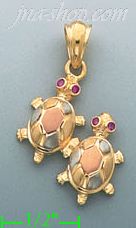 14K Gold Two Turtles CZ Charm Pendant - Click Image to Close