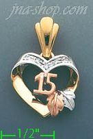14K Gold 15 Años Heart CZ Charm Pendant - Click Image to Close