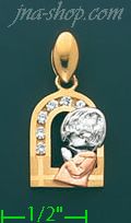 14K Gold Praying Boy By Window CZ Charm Pendant - Click Image to Close