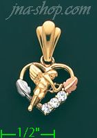 14K Gold Heart w/Cupid Shooting Arrow CZ Charm Pendant - Click Image to Close