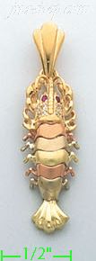 14K Gold Lobster w/Movable Tail CZ Charm Pendant - Click Image to Close