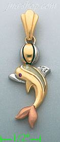 14K Gold Dolphin CZ Charm Pendant - Click Image to Close