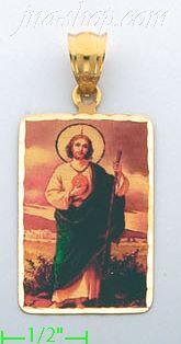 14K Gold Saint Jude Picture Charm Pendant - Click Image to Close