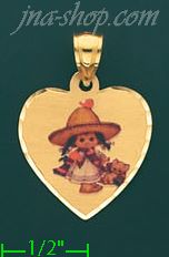 14K Gold Little Girl w/Hat Heart Picture Charm Pendant - Click Image to Close