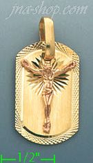 14K Gold Crucifix Tag Stamp & Charm Pendant - Click Image to Close
