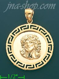 14K Gold Jesus Christ Greek Design Stamp & Charm Pendant - Click Image to Close