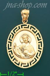 14K Gold Saint Jude Greek Design Stamp & Charm Pendant - Click Image to Close