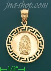 14K Gold Virgin of Guadalupe Greek Design Stamp & Charm Pendant - Click Image to Close
