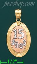 14K Gold 15 Años Stamp & Charm Pendant - Click Image to Close
