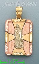 14K Gold Virgin of Guadalupe 3Color Stamp Charm Pendant - Click Image to Close