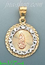 14K Gold Virgin of Guadalupe 3Color Stamp Charm Pendant - Click Image to Close