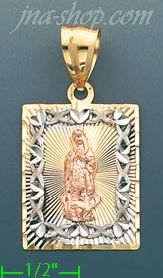 14K Gold Virgin of Guadalupe 3Color Stamp Charm Pendant - Click Image to Close