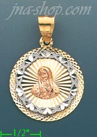 14K Gold Virgin of Guadalupe 3Color Stamp Charm Pendant - Click Image to Close