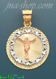 14K Gold Crucifix 3Color Stamp Charm Pendant - Click Image to Close