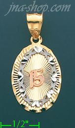 14K Gold 15 Años 3Color Stamp Charm Pendant - Click Image to Close